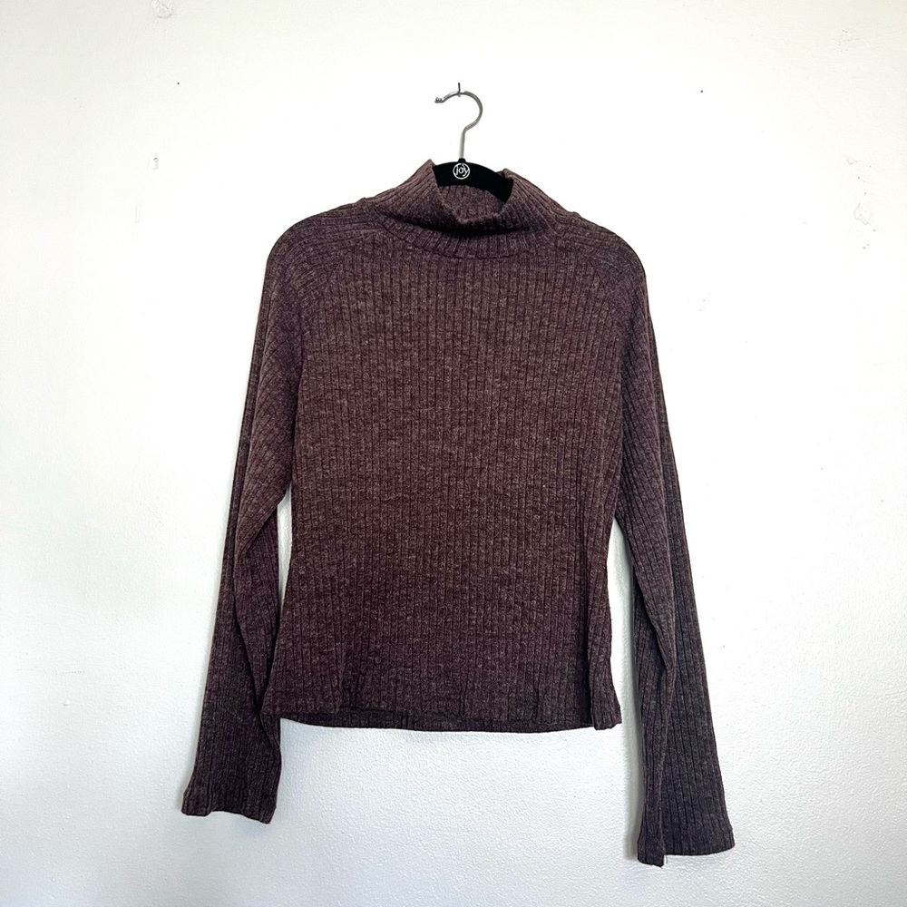 SHEIN Purple Ribbed Minimal Turtle Neck Long Sleeve Medium